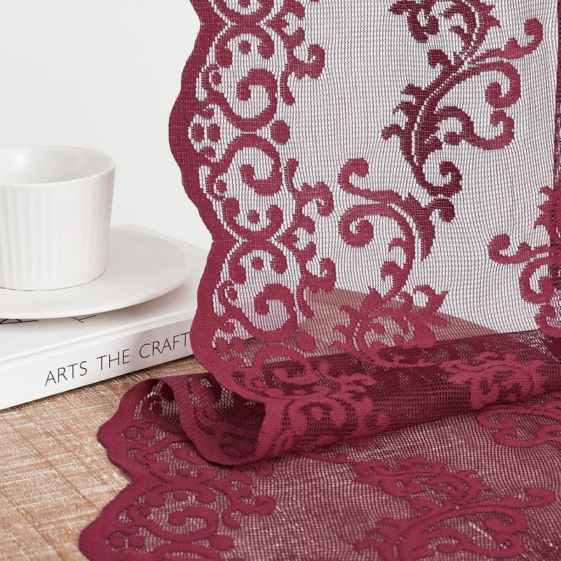 FOLKSIDE Burgundy Lace Curtains 96 Inches Long 2 Panels Modern Romantic Wine Lace Curtains for Bedroom Living Room Rod Pocket Light Filtering French Drapes for Dining Room Maroon Floral Rose Decor, 52x96 - Image 4